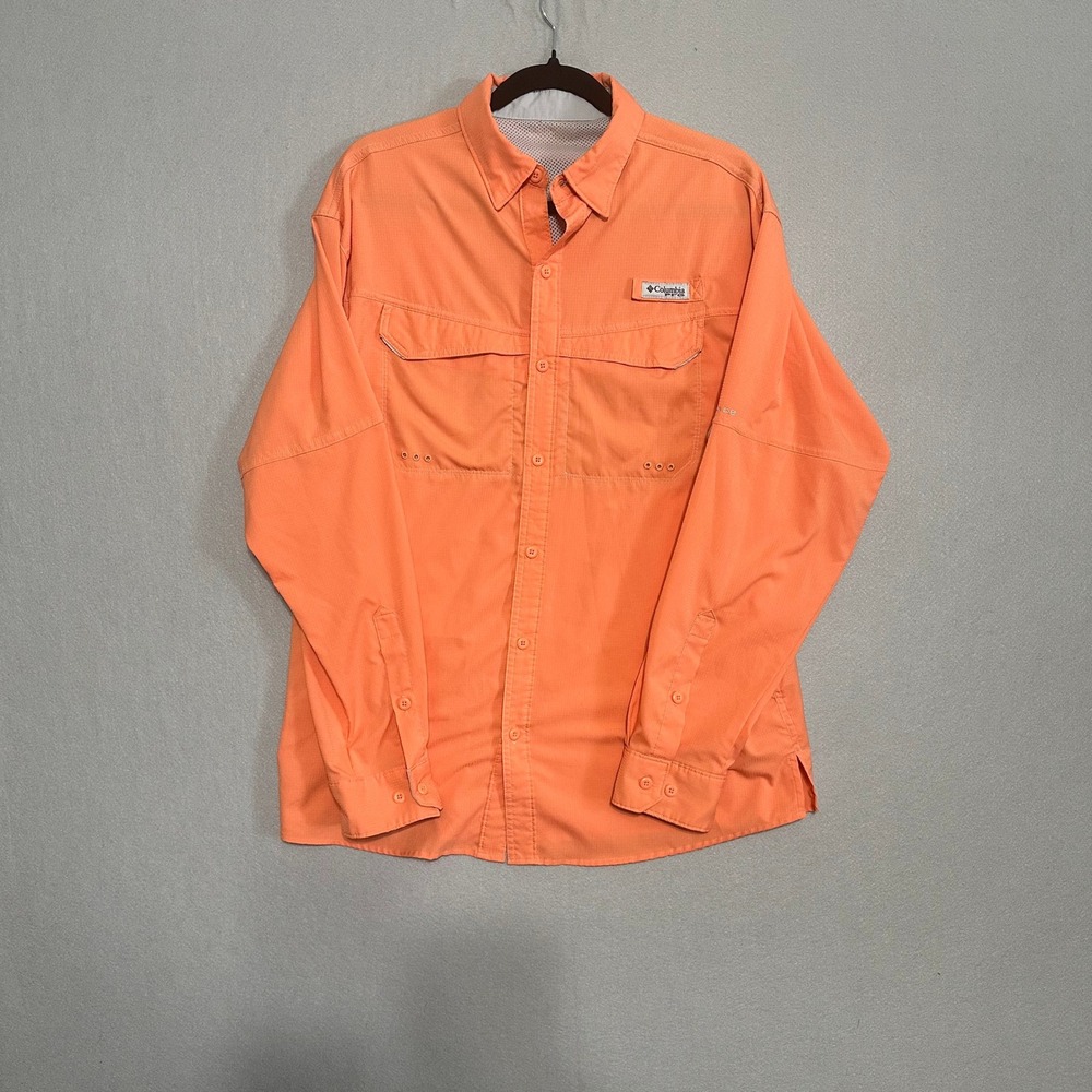 Columbia PFG Bahama II Long Sleeve Fishing Shirt Orange Mens XL FM7074